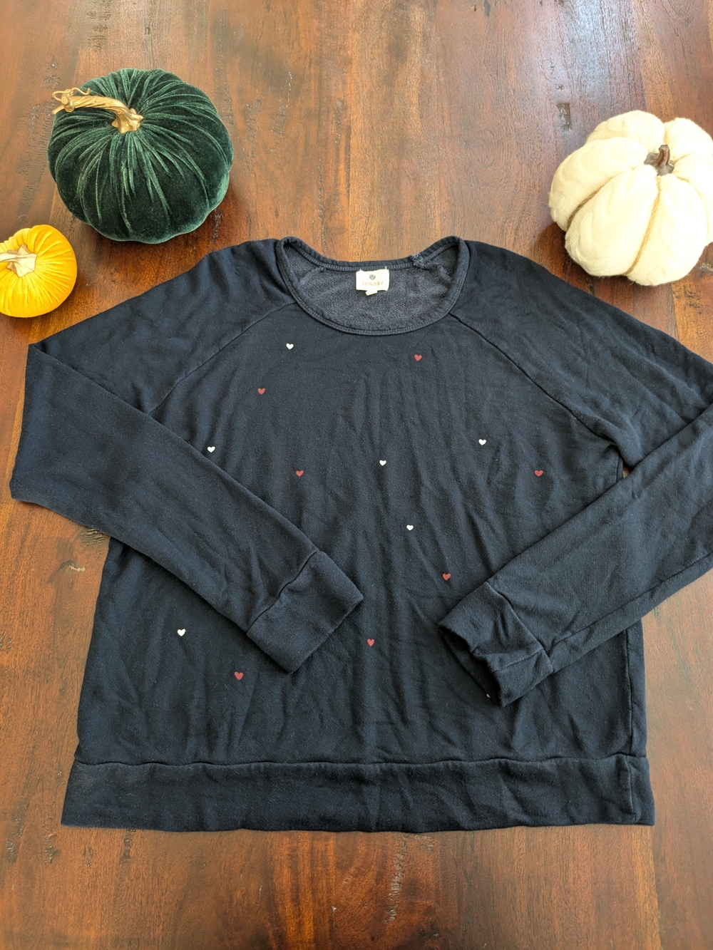 Sundry Micro Hearts Raglan Lightweight Sweatshirt